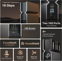 TP-Link Tri-Band BE19000 WiFi 7 Router (Archer BE800) 12-Stream 19 Gbps LED Screen