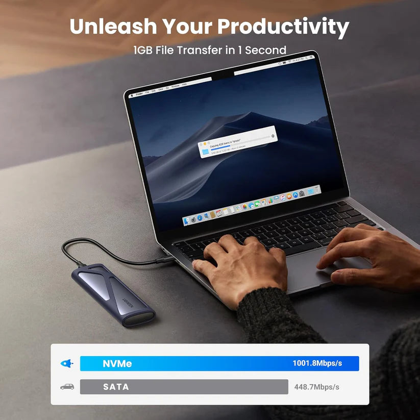 علبة UGREEN لتحويل SSD M.2 SATA & NVMe إلى خارجي
