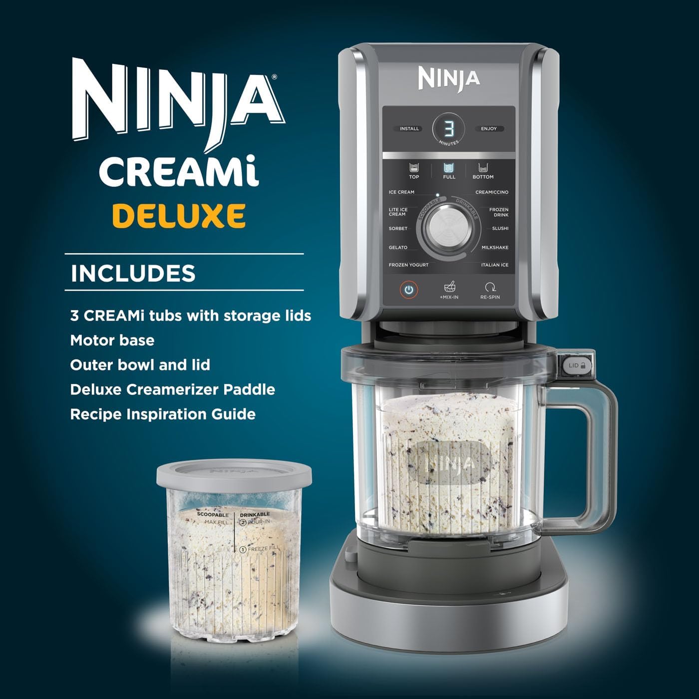 Ninja CREAMi Deluxe صانعة آيس كريم ومشروبات 10 في 1