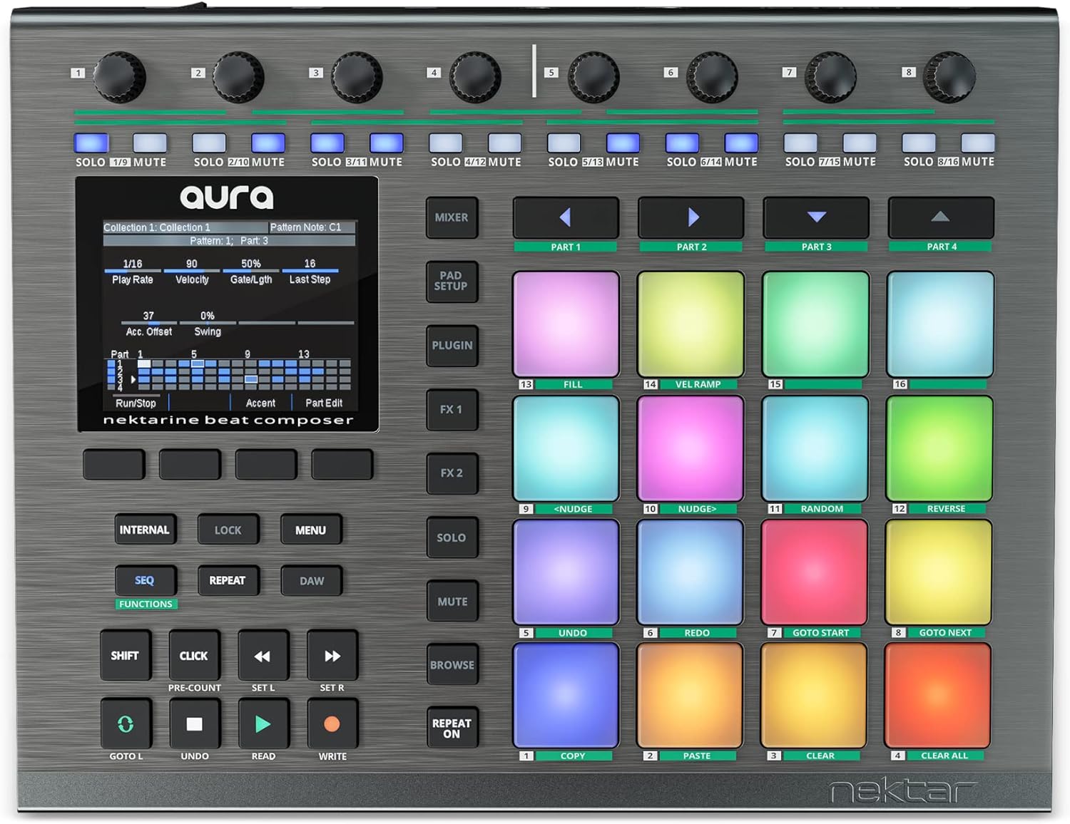 Nektar Aura Beat Composer and DAW Controller / 16 Pads - Metallic Grey Nektar Aura Beat Composer and DAW Controller / 16 Pads - Metallic Grey