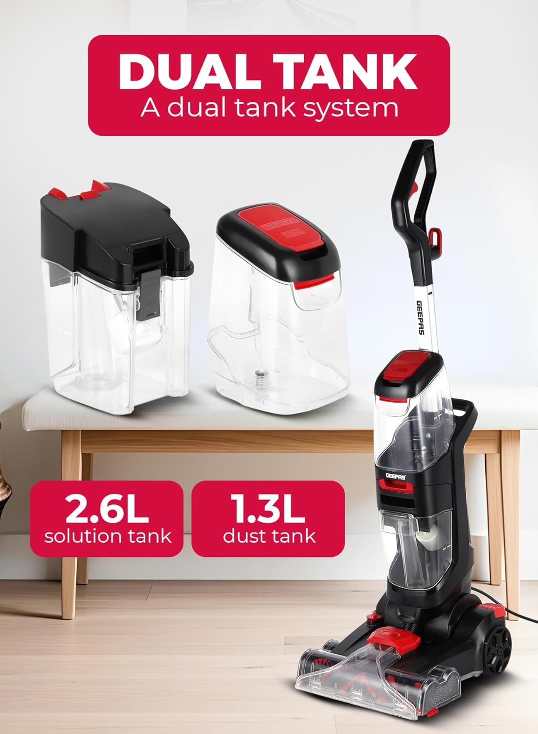 Geepas Carpet Washer GCW19060 - 800W Dual Brush Deep Cleaning Machine