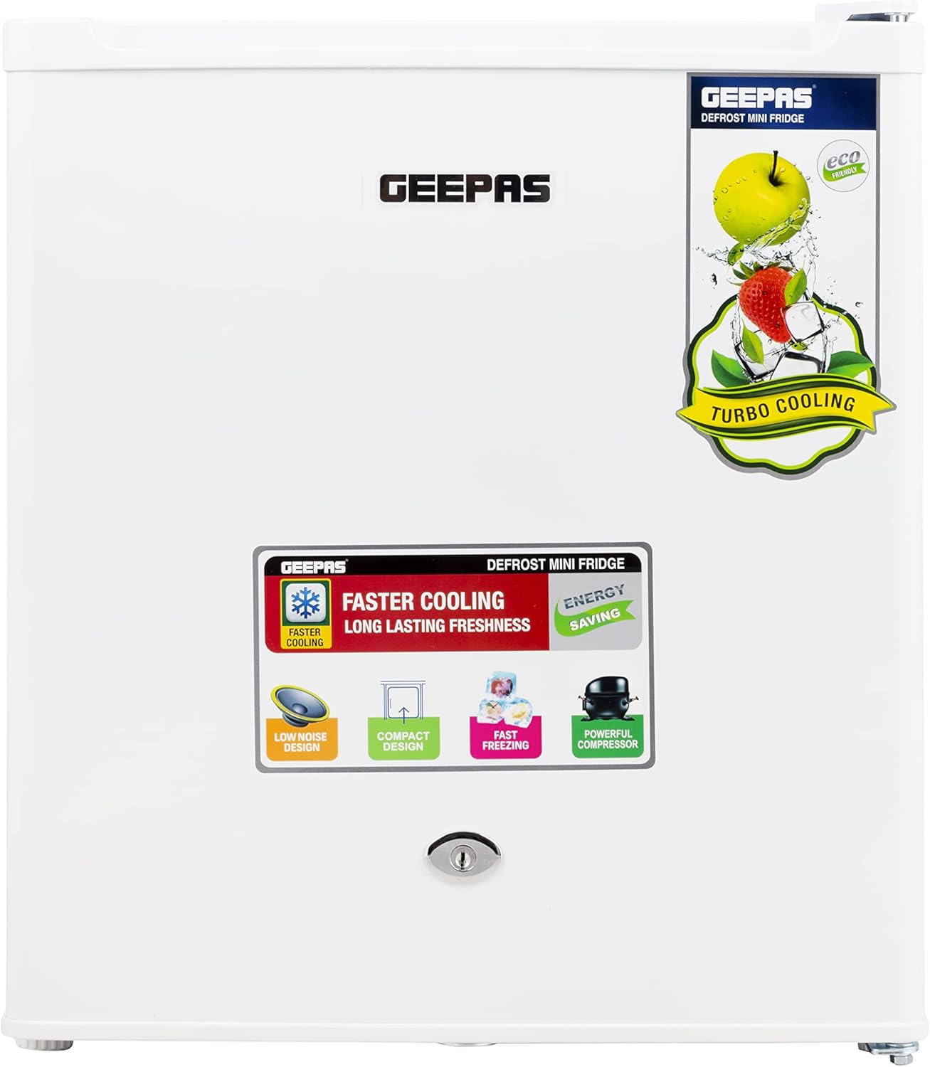 Geepas GRF654WPEN 60L Refrigerator | Compact | Energy Saving | White