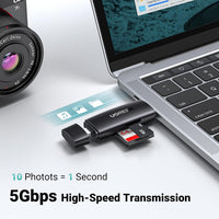 UGREEN USB-A & USB-C SD Card Reader – Dual Slot, 5Gbps, OTG-Ready
