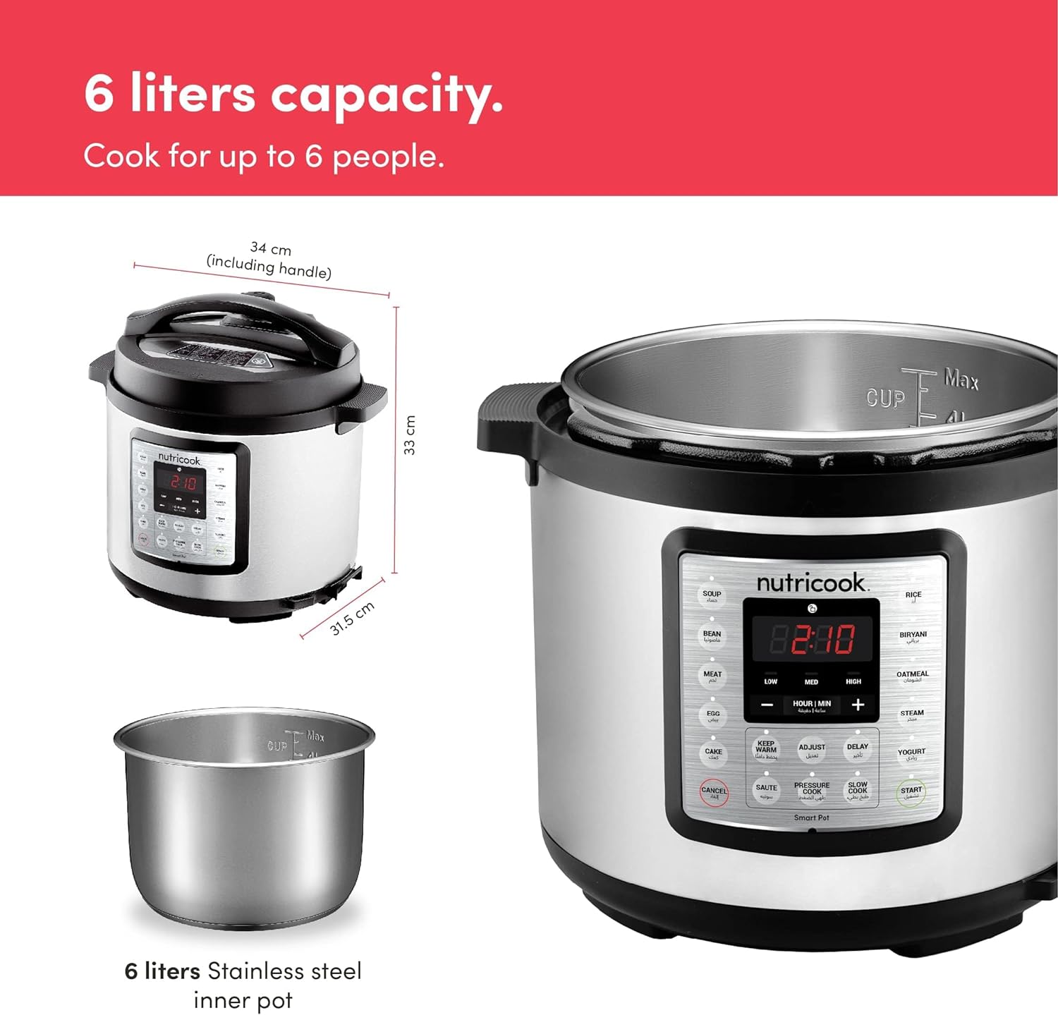 Nutricook Smart Pot Eko 6L / Electric Pressure Cooker - Silver Nutricook Smart Pot Eko 6L / Electric Pressure Cooker - Silver