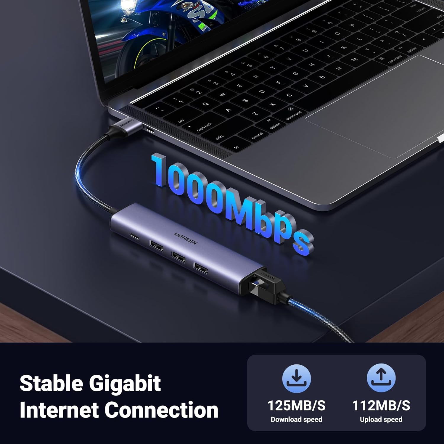 UGREEN 5-in-1 USB to Ethernet Hub with RJ45 and 3 USB Ports