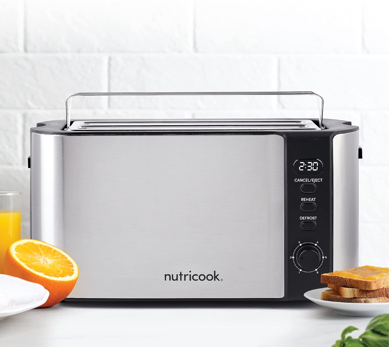 Nutricook 4 Slice Stainless Steel LED Digital Toaster, 1500 Watt - Silver