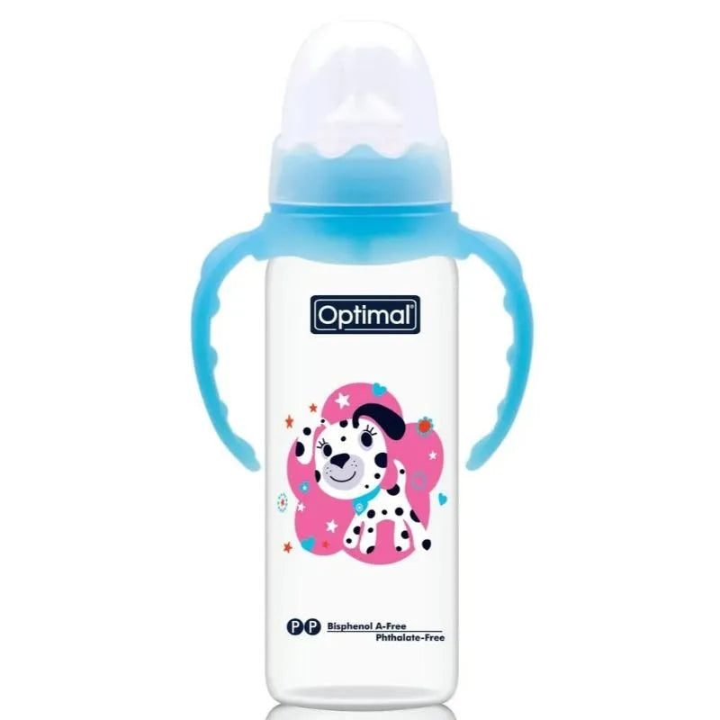 Optimal Narrow Neck Orthodontic Feeding Bottle with Handle – 240ml Optimal Narrow Neck Orthodontic Feeding Bottle with Handle – 240ml
