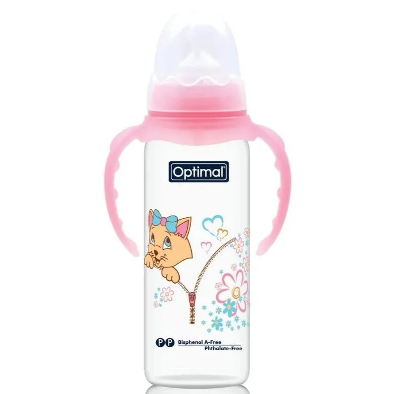 Optimal Narrow Neck Orthodontic Feeding Bottle with Handle – 240ml Optimal Narrow Neck Orthodontic Feeding Bottle with Handle – 240ml
