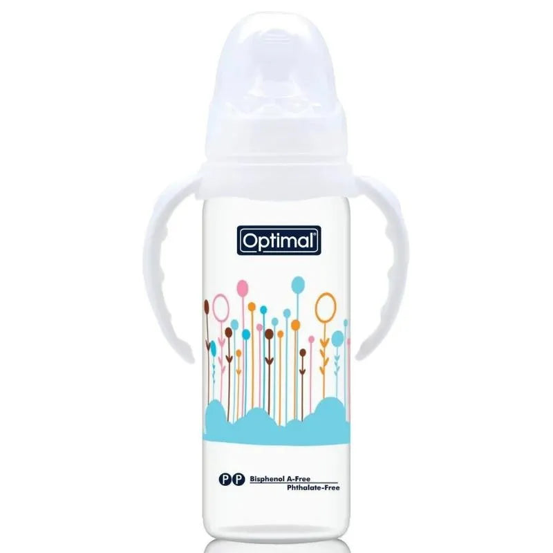 Optimal Narrow Neck Orthodontic Feeding Bottle with Handle – 240ml Optimal Narrow Neck Orthodontic Feeding Bottle with Handle – 240ml