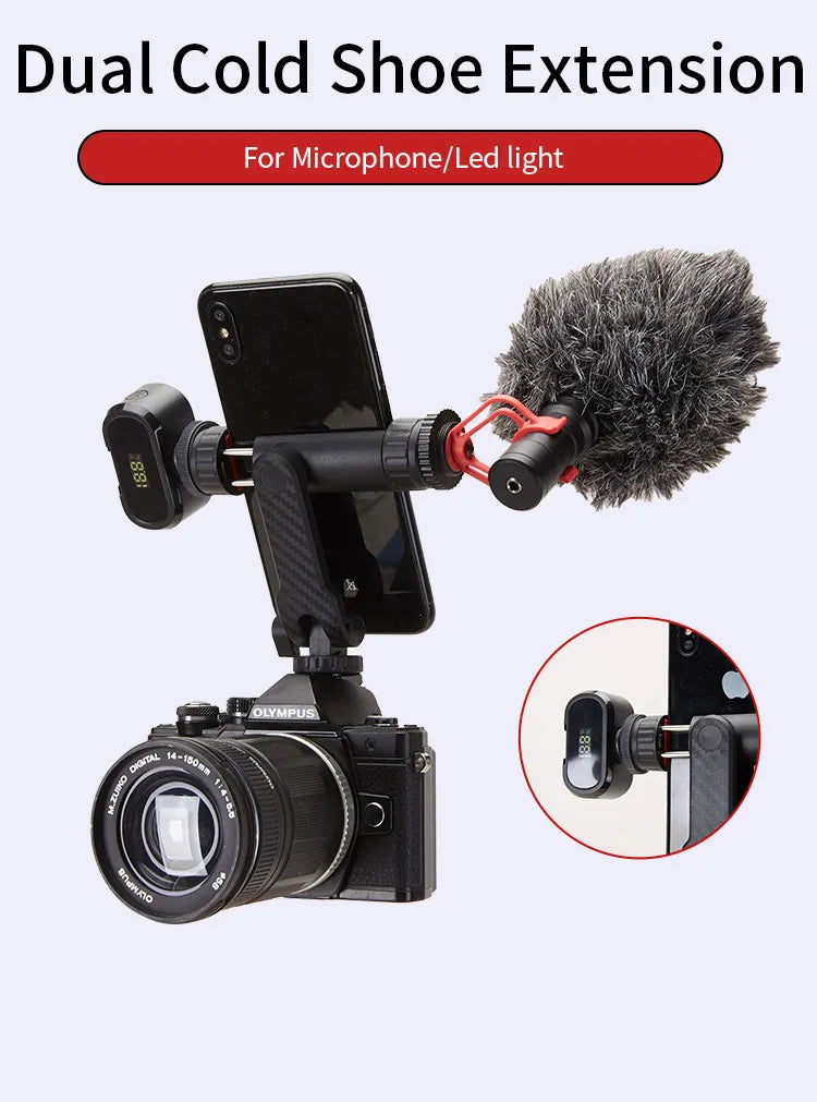 Jmary Double Cold Shoe Extension Mobile Holder Clip - Black Jmary Double Cold Shoe Extension Mobile Holder Clip - Black