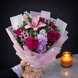 Mixed Flower Bouquet 15 – Pink Lily, Carnation & Lavender Stock