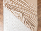 Madame Coco Ciel 100% Cotton Sateen Fitted Sheet – King Size in Beige & Dark Blue
