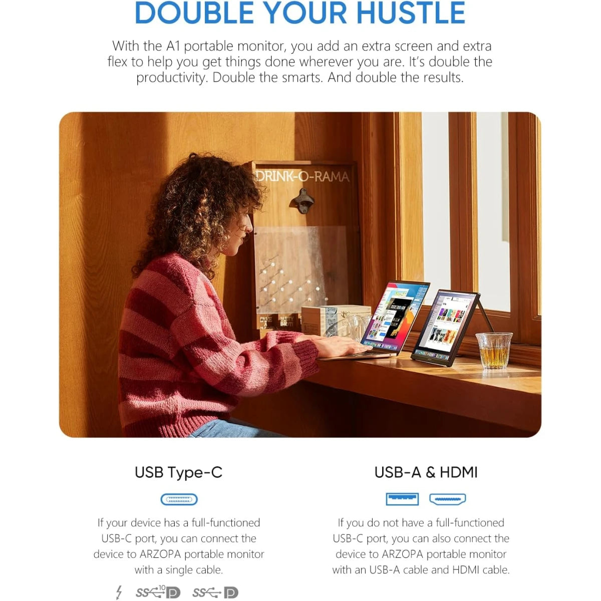 شاشة Arzopa A1 محمولة 15.6" FHD | USB-C & HDMI