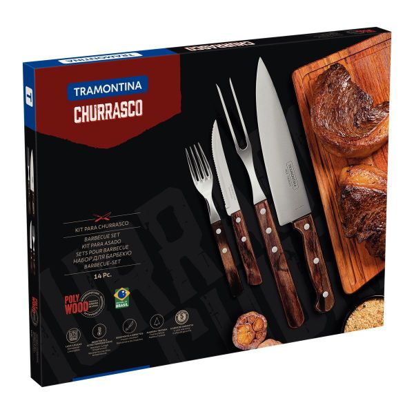 طقم أدوات باربكيو 14 قطعة Tramontina Churrasco Polywood