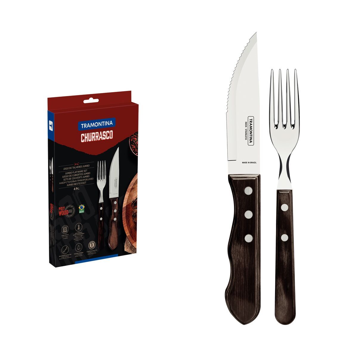 طقم أدوات باربكيو Tramontina Churrasco Polywood طقم أدوات باربكيو Tramontina Churrasco Polywood