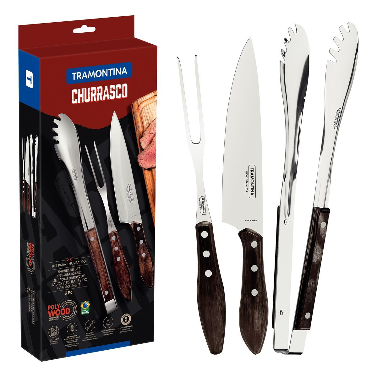 طقم أدوات باربكيو Tramontina Churrasco Polywood طقم أدوات باربكيو Tramontina Churrasco Polywood