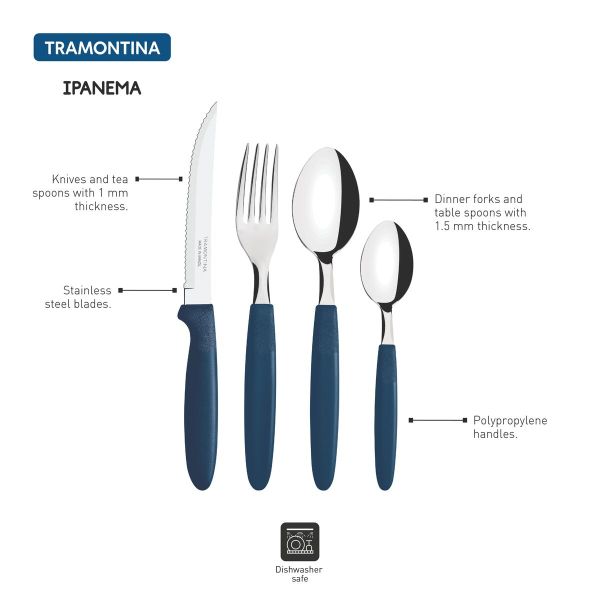 طقم أدوات مائدة 24 قطعة Tramontina Ipanema – أزرق