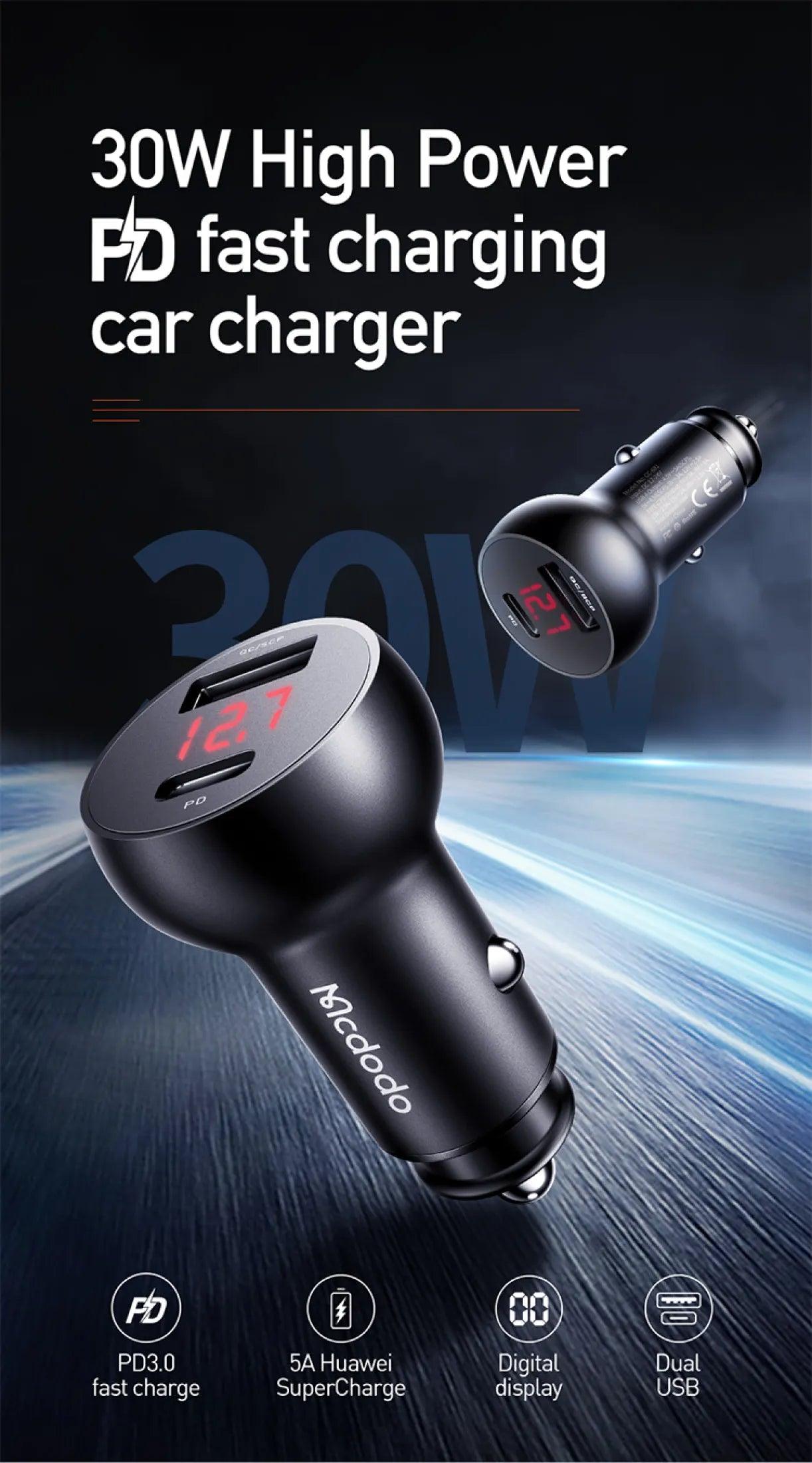 Mcdodo 30W PD 5A Fast Car Charger - Black