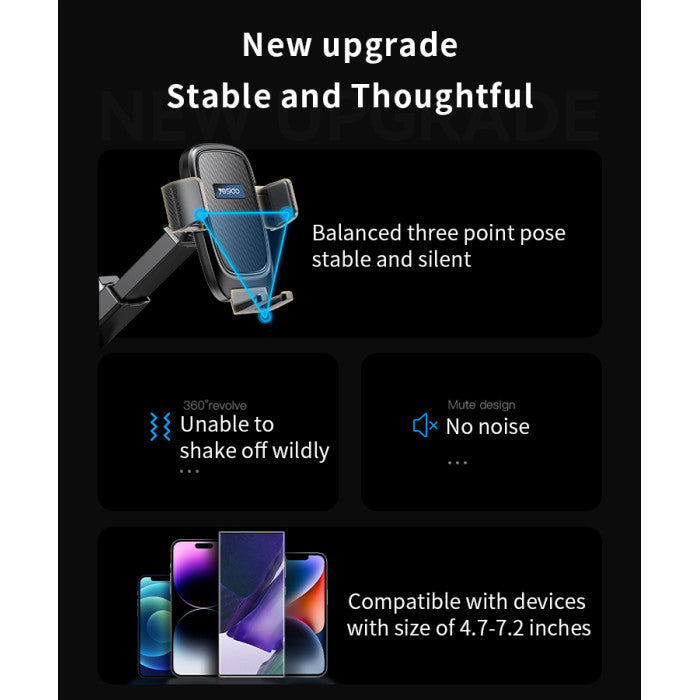 Yesido Suction Cup Flexible Adjustment Long Arm Phone Holder Universal Dashboard Car Holder