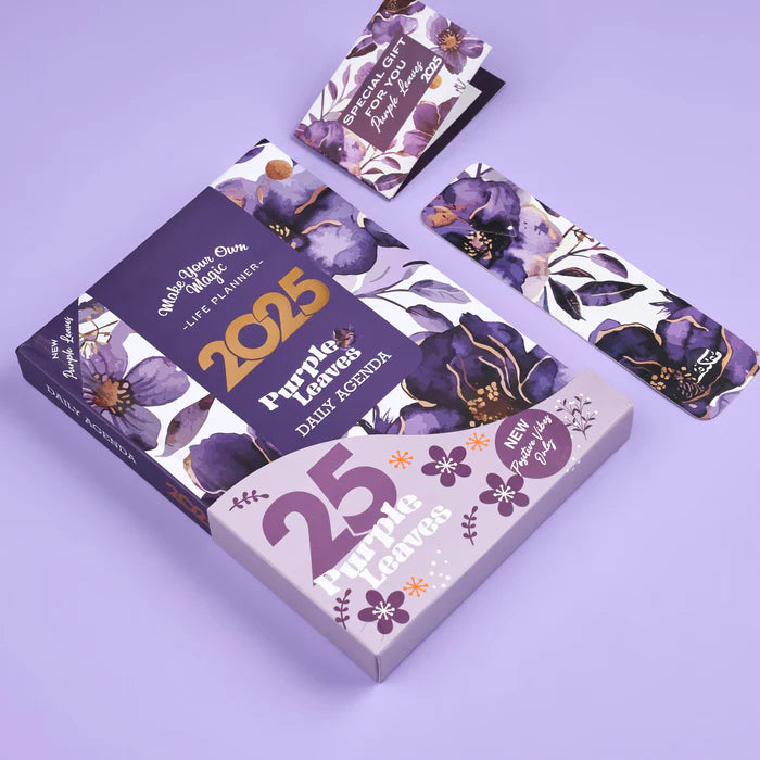 Mofkera Agenda Gift Set 2025 - Purple Leves