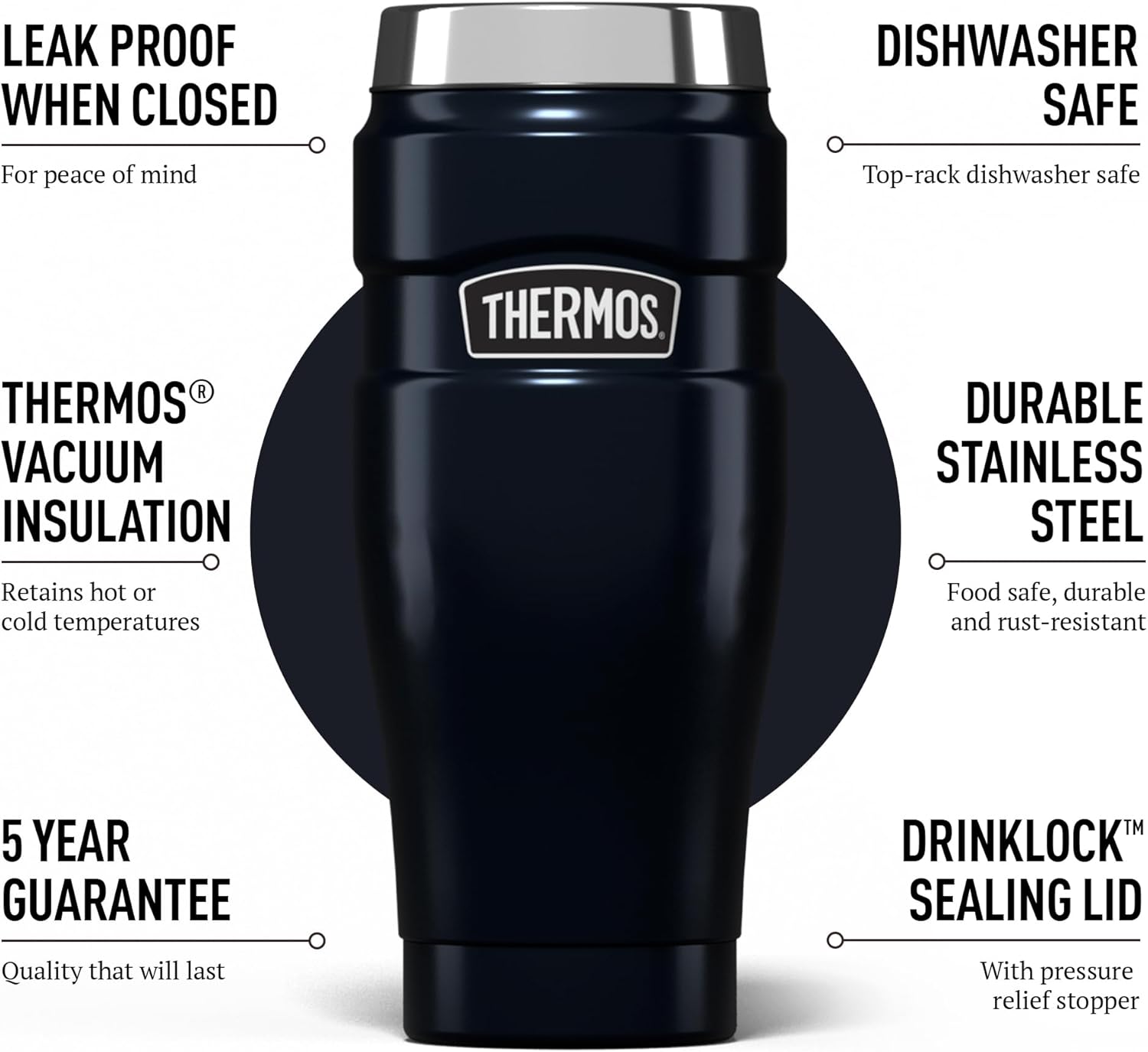 THERMOS Stainless King Tumbler 470ml Hot & Cold Retention - Midnight Blue