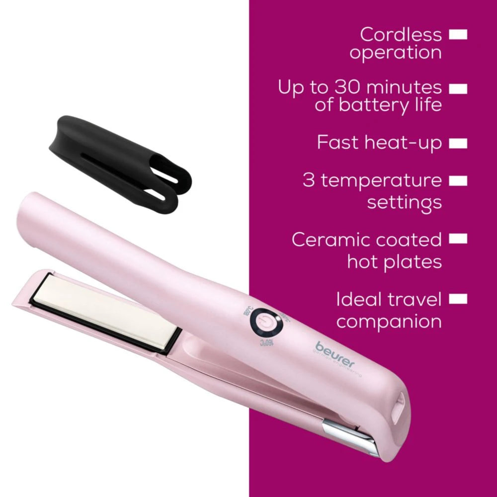 Beurer HS 20 Cordless Hair Straightener Travel Friendly & Rechargeable