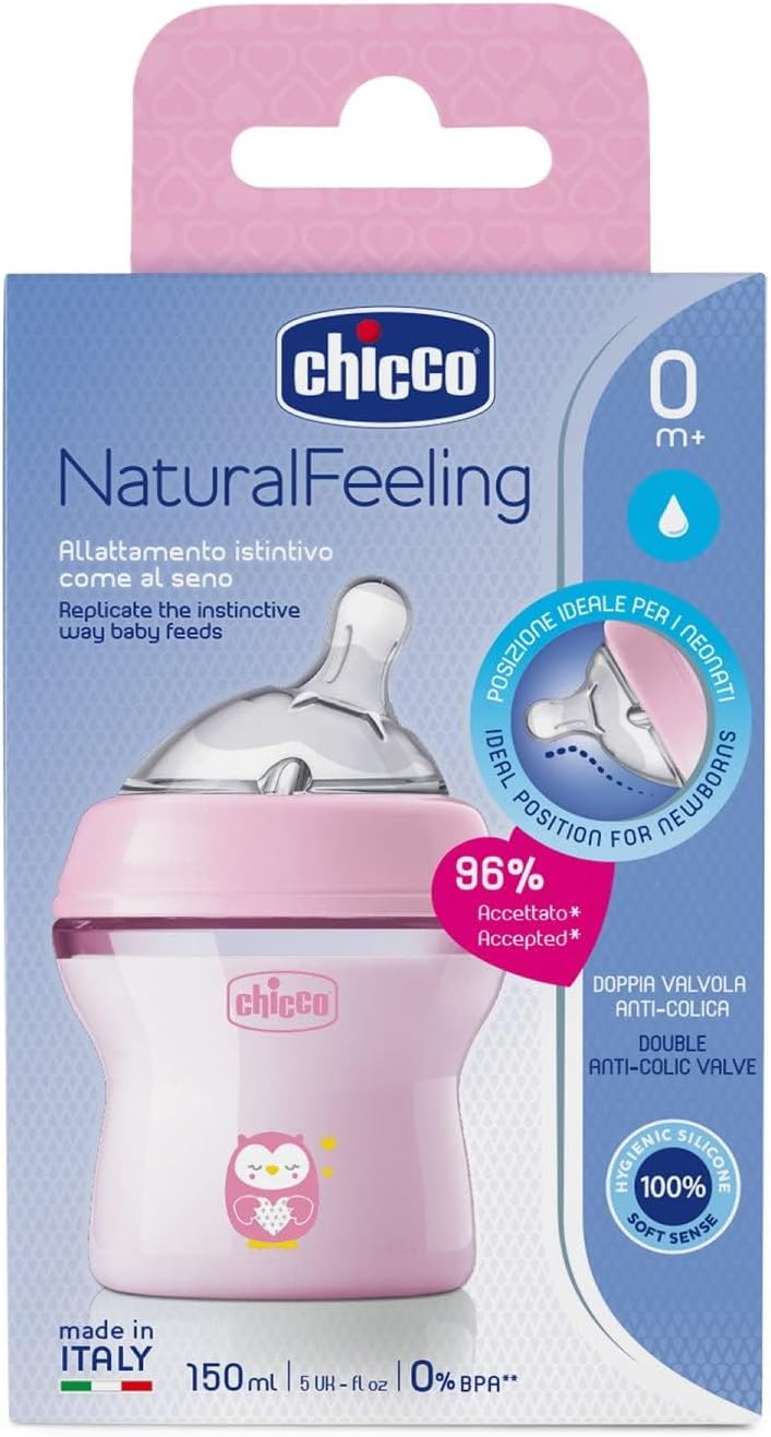 Chicco Natural Feeling Bottle 150ml Anti-Colic 0M+ - Pink Chicco Natural Feeling Bottle 150ml Anti-Colic 0M+ - Pink