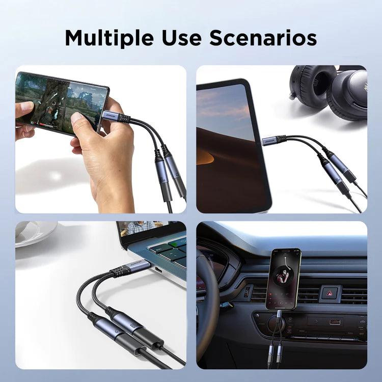 Joyroom 2 in 1 Audio Adapter Type C to Dual Type C - Black Joyroom 2 in 1 Audio Adapter Type C to Dual Type C - Black