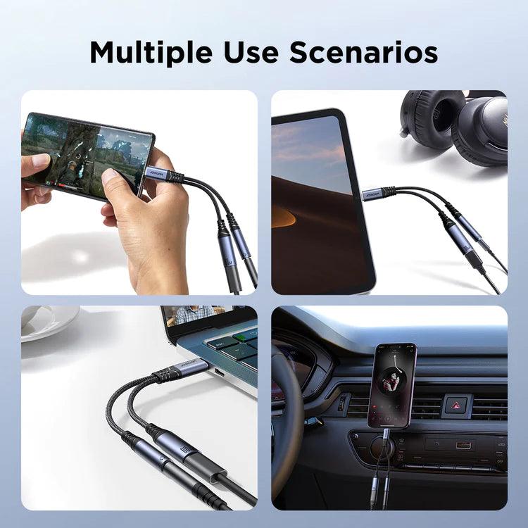 Joyroom 2 in 1 Audio Adapter Type C to 3.5mm & Type C - Black Joyroom 2 in 1 Audio Adapter Type C to 3.5mm & Type C - Black
