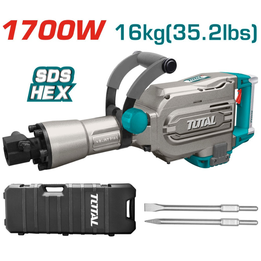 Total 1700W Demolition Hammer 16kg Impact Power Heavy Duty