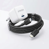 حزمة - شاحن مكعب Anker PowerPort III بقوة 20 واط + كابل Anker 322 من USB-C إلى Lightning بطول 3 أقدام