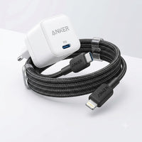 حزمة - شاحن مكعب Anker PowerPort III بقوة 20 واط + كابل Anker 322 من USB-C إلى Lightning بطول 3 أقدام