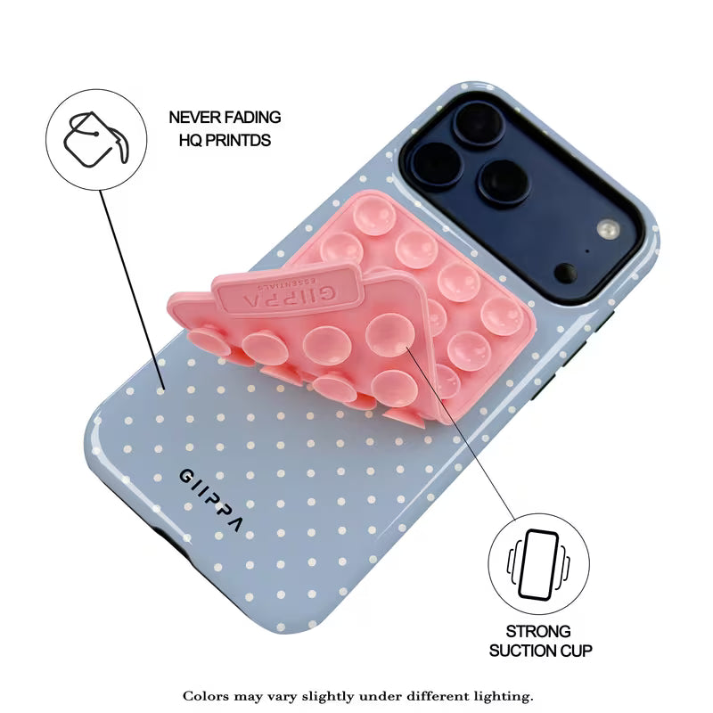 Gllppa WILDCLAN Case for Samsung Galaxy S25 Ultra, Grayish Blue Polka Dot 2-in-1 Film Case with Pink Suction Cup Set