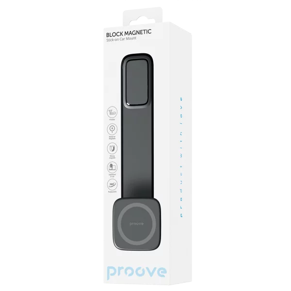 Proove Block Magnetic Stick-On Car Mount - Magnetic Phone Holder, Black
