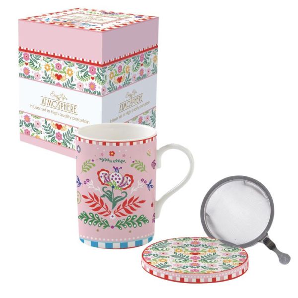 طقم كوب 350 مل بمصفاة وغطاء من Easy Life Spring Folk - ألوان متعددة