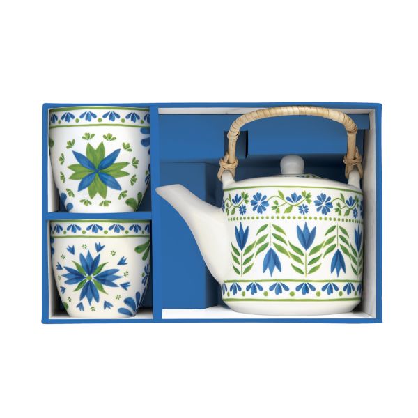 طقم شاي من Easy Life Flowers Garden - أزرق وأخضر