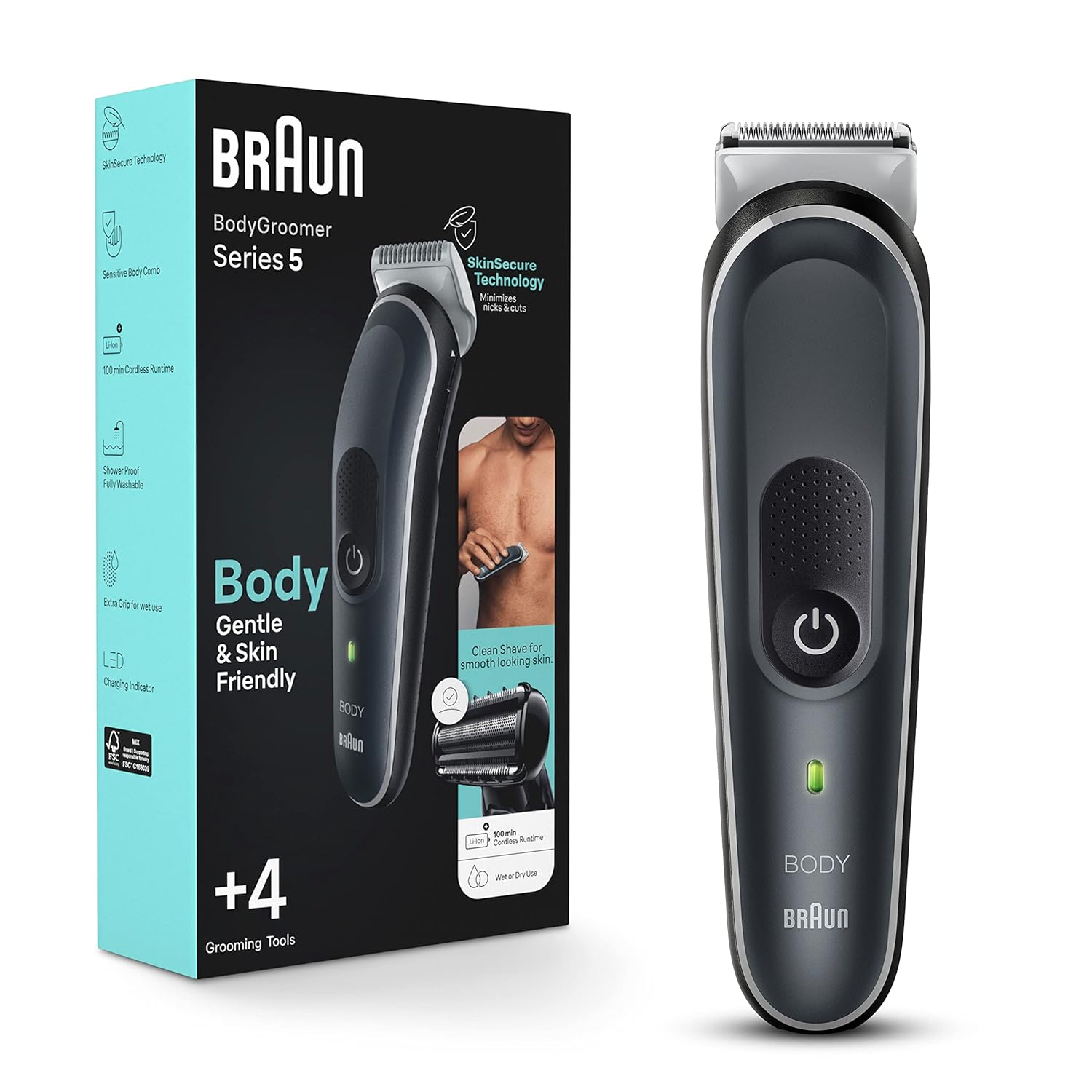 Braun Body Groomer Series 5 : Men's Groomer for Gentle and Clean Shave, Waterproof - BLACK