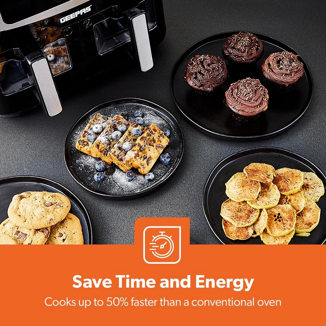 Geepas 9L Dual Basket Digital Air Fryer VORTEX Technology Geepas 9L Dual Basket Digital Air Fryer VORTEX Technology