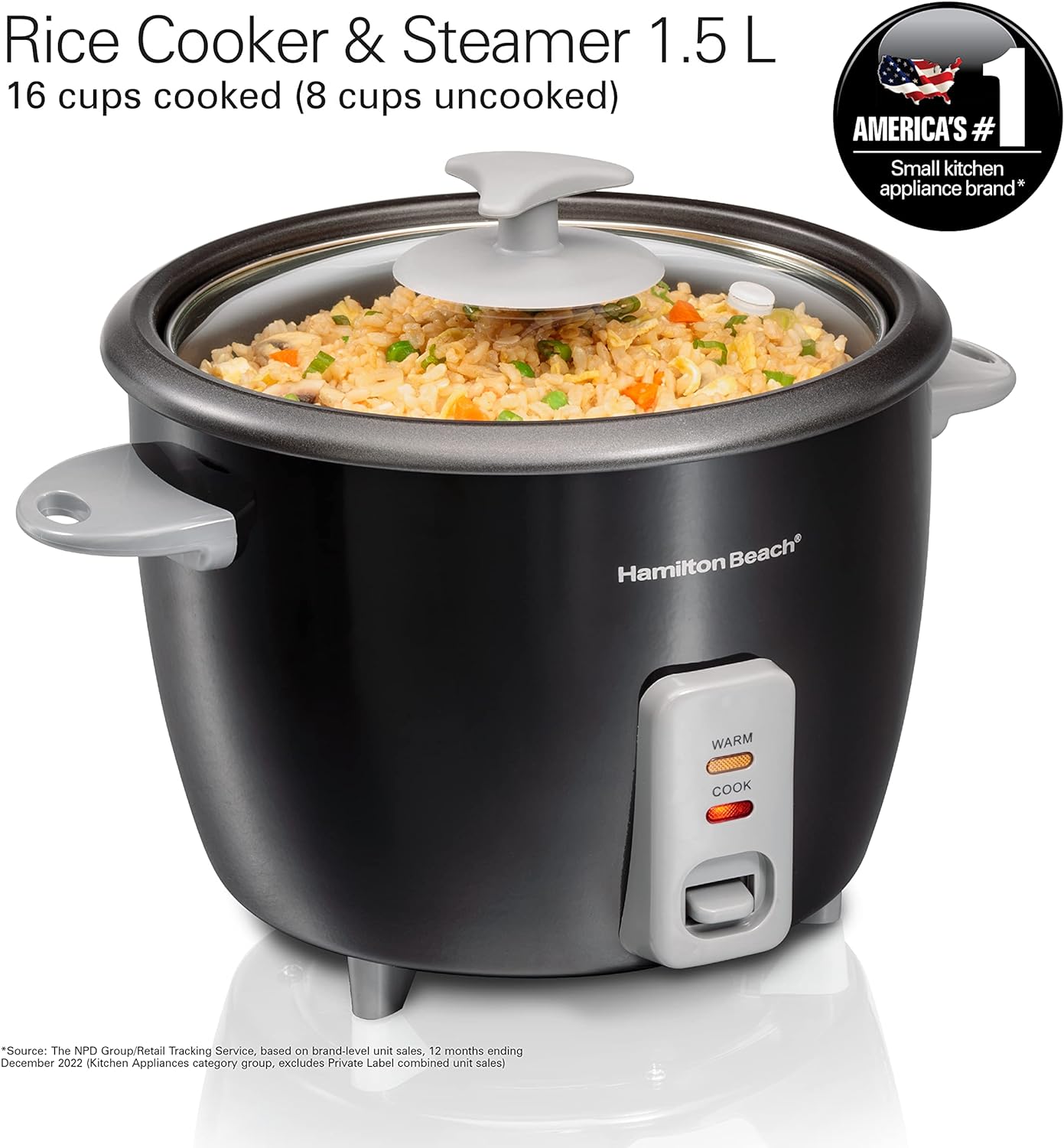 Hamilton Beach Rice Cooker & Steamer 1.5L / 500W - Black