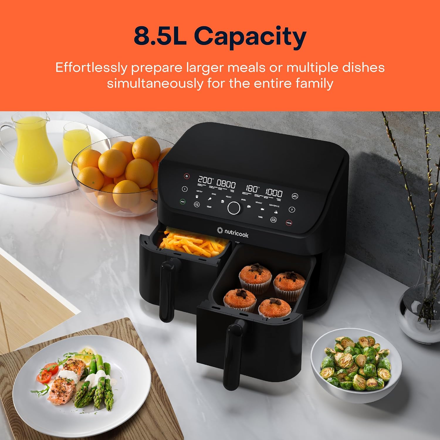 Nutricook Air Fryer Duo 2 Non-Vision 8.5L / Independently Controlled Dual Baskets - Black Nutricook Air Fryer Duo 2 Non-Vision 8.5L / Independently Controlled Dual Baskets - Black