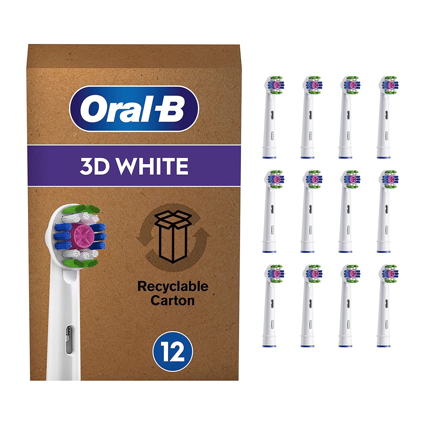 Oral-B 3D White Electric Toothbrush Head with Clean Maximiser Technology Pack of 12 Toothbrush Heads