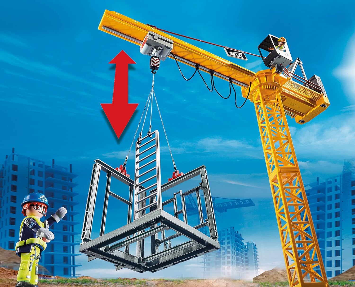 PLAYMOBIL RC Crane with Building Section - Remote-Controlled Toy