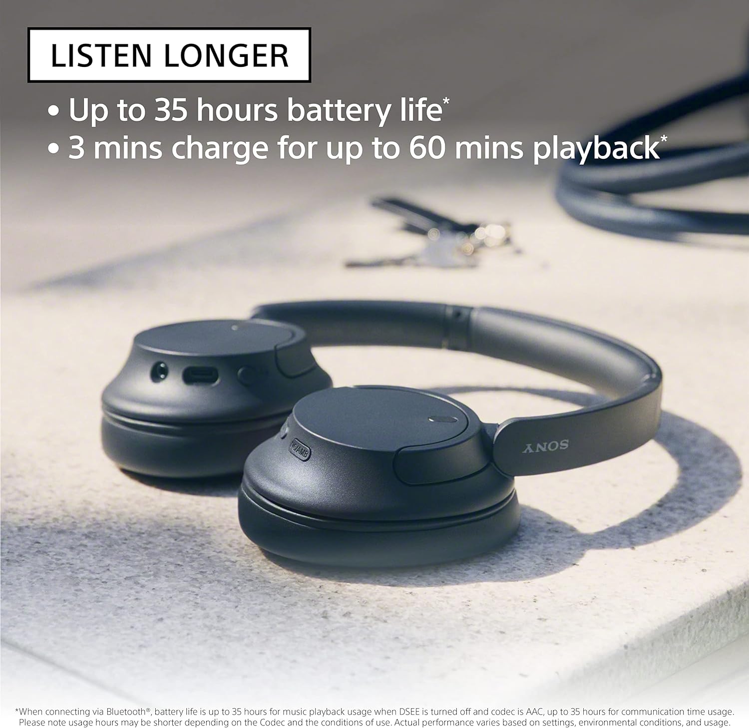 Sony Noise Canceling Wireless Headphones Bluetooth Over The Ear Headset with Microphone