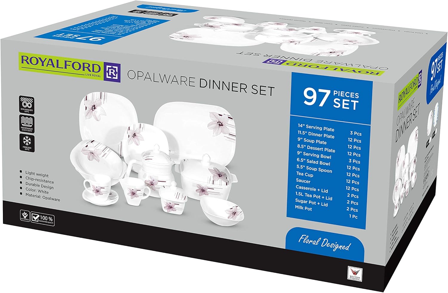 Royalford RF9760 Opalware 97-Piece Elegant Dinner Set Royalford RF9760 Opalware 97-Piece Elegant Dinner Set