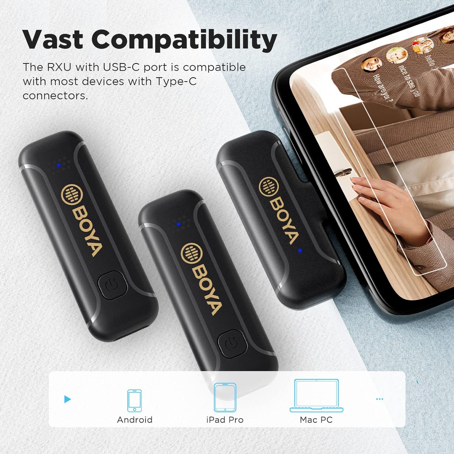 Boya USB-C Wireless Lavalier Microphone Mini Type-C Microphone with Noise Cancelling for OSM Action Boya USB-C Wireless Lavalier Microphone Mini Type-C Microphone with Noise Cancelling for OSM Action