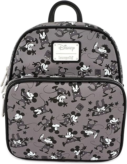 من فانكو Disney Mickey Mouse Plane Crazy Mini Backpack حقيبة الظهر من الجلد الصناعي مع تفاصيل مطبوعة