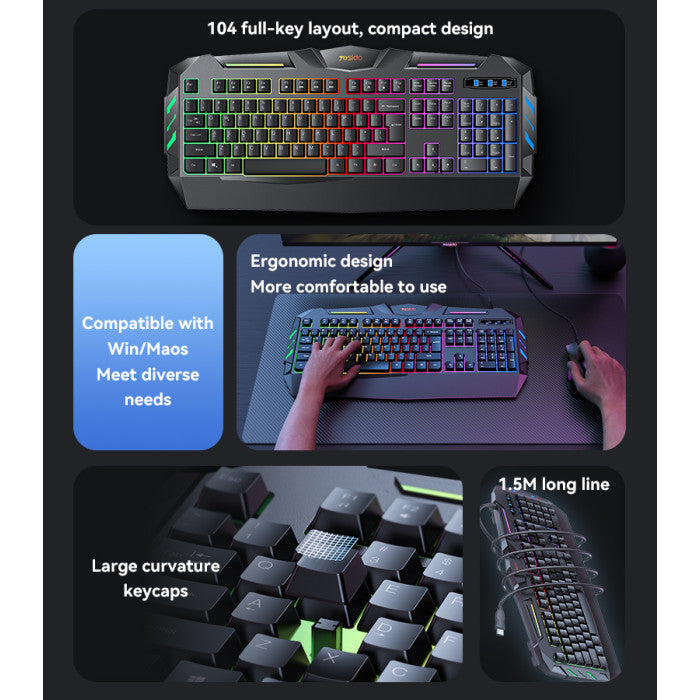 Yesido KB21 Wired Gaming Keyboard - RGB Backlight, 104 Keys, 1.5M Cable