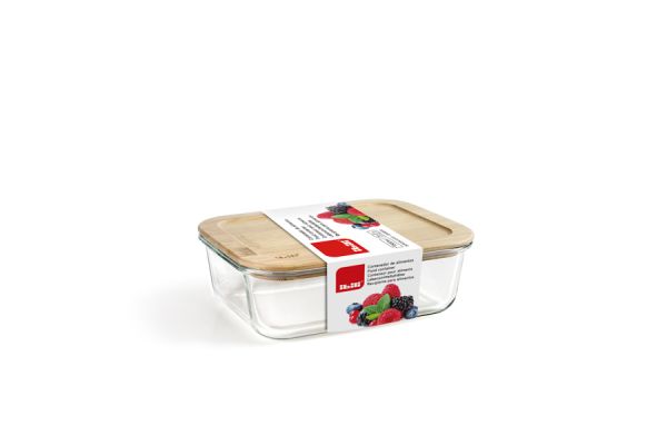 Ibili 650 ml Glass Food Container with Bamboo Lid — Safe Ibili 650 ml Glass Food Container with Bamboo Lid — Safe