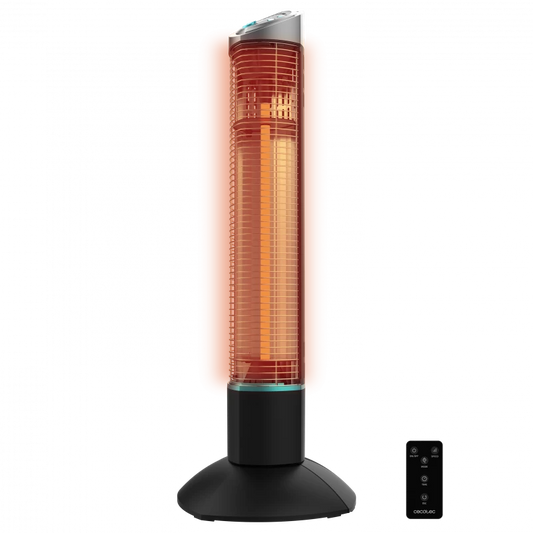 Cecotec ReadyWarm 1000 Power Tower Outdoor Heater - 1000W Halogen, IP55 Waterproof, Oscillation & Remote Control