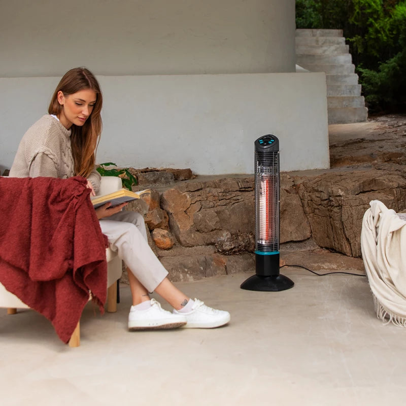Cecotec ReadyWarm 1000 Power Tower Outdoor Heater - 1000W Halogen, IP55 Waterproof, Oscillation & Remote Control